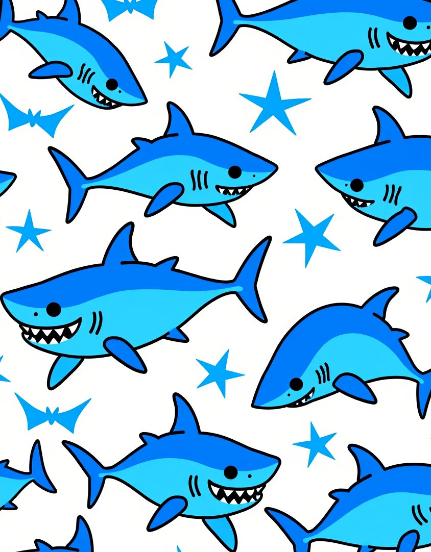 Cartoon Blue Sharks With Stars Rug