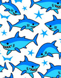 Cartoon Blue Sharks With Stars Rug