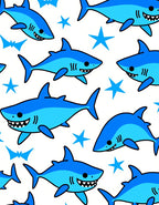 Cartoon Blue Sharks With Stars Rug