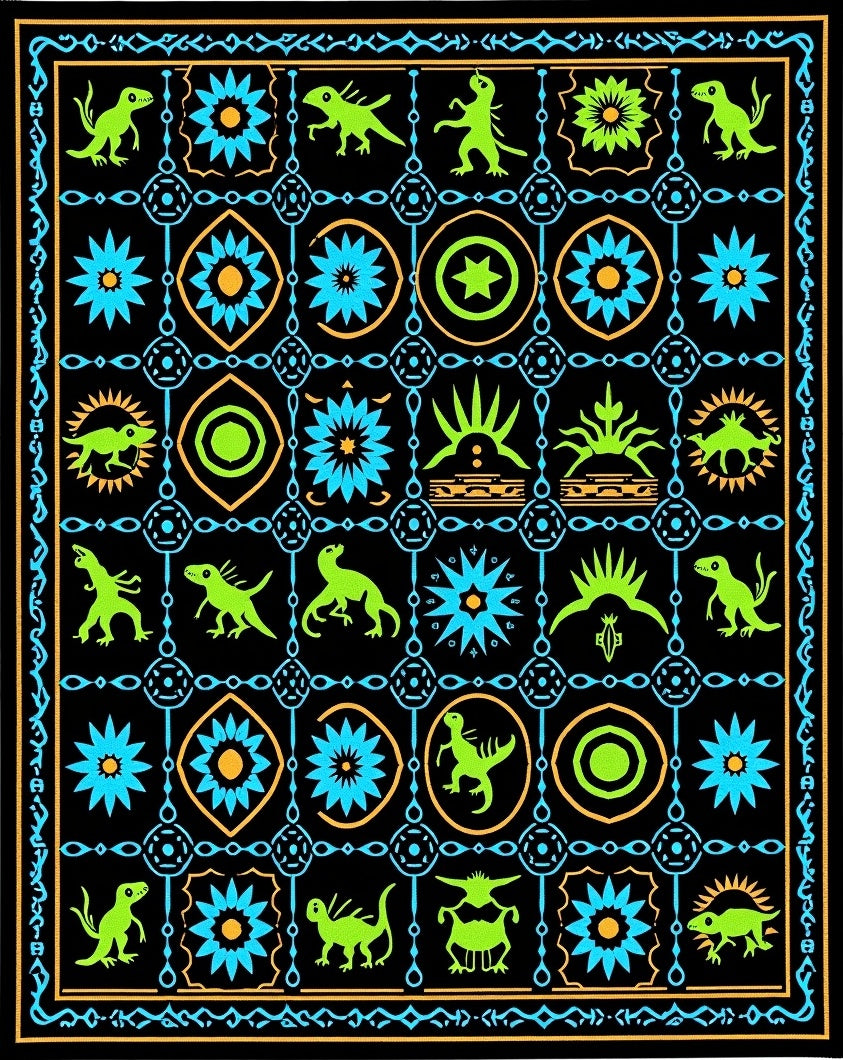 Retro Alien Dinosaur Starburst Rug