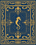 Ornate Blue and Gold Seahorse Frame Rug