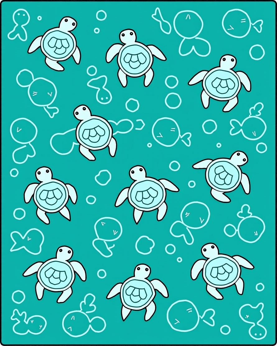 Teal Turtle Bubble Aquatic Life Rug