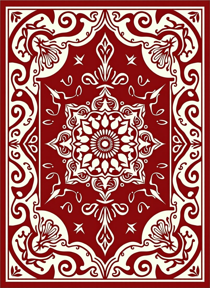 Crimson Cream Mandala Floral Medallion Rug