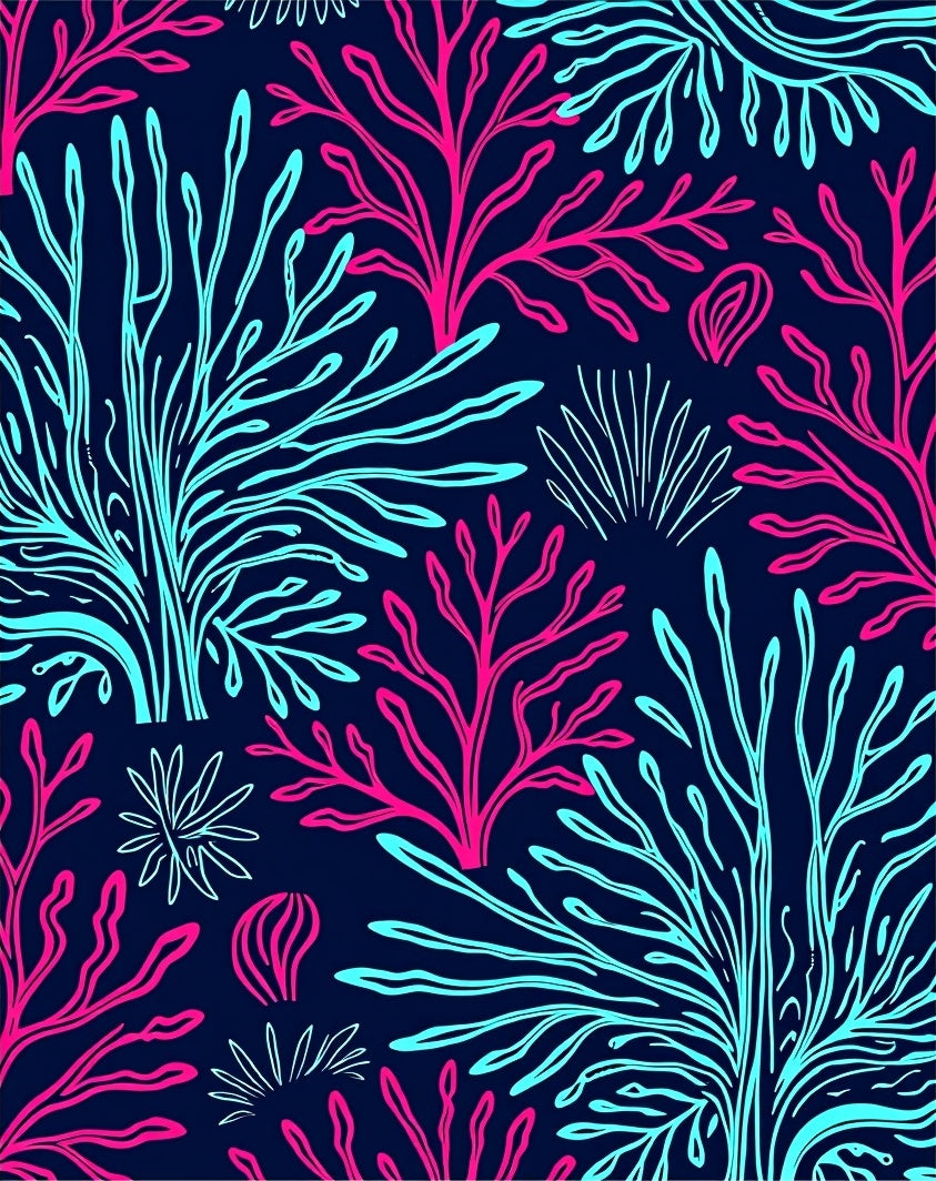 Deep Blue Coral Burst Illustration Rug