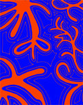Vibrant Blue Orange Abstract Swirl Rug