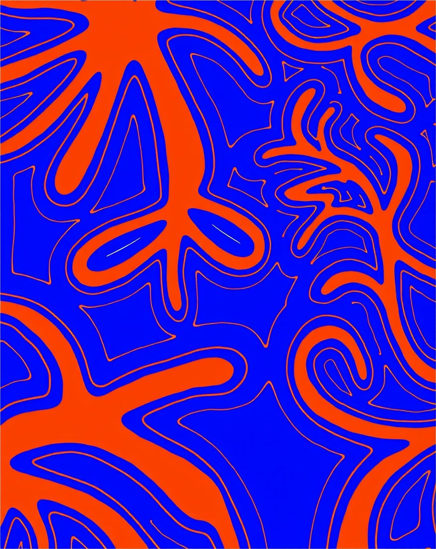 Vibrant Blue Orange Abstract Swirl Rug