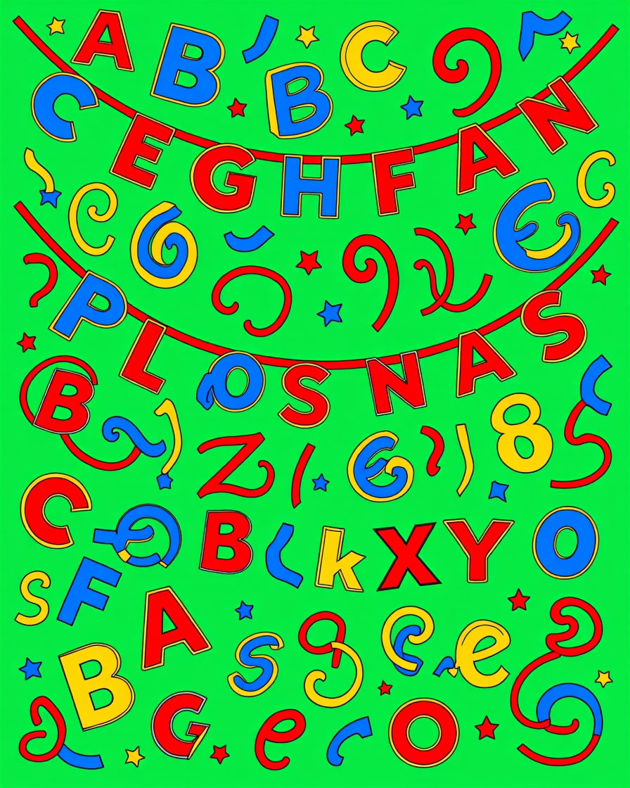 Fun Alphabet Garland Red Blue Yellow Rug