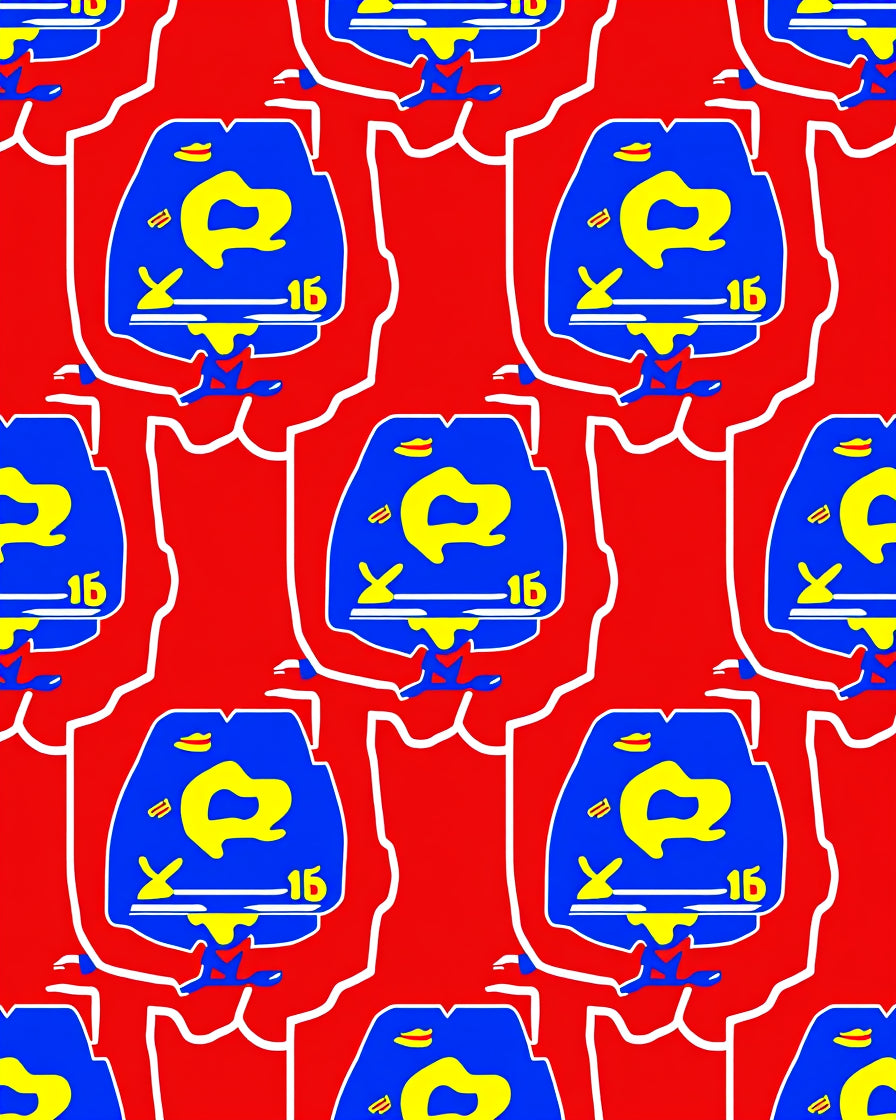 Bold Crimson Blue Yellow Figure Rug