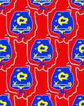 Bold Crimson Blue Yellow Figure Rug