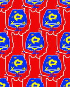 Bold Crimson Blue Yellow Figure Rug
