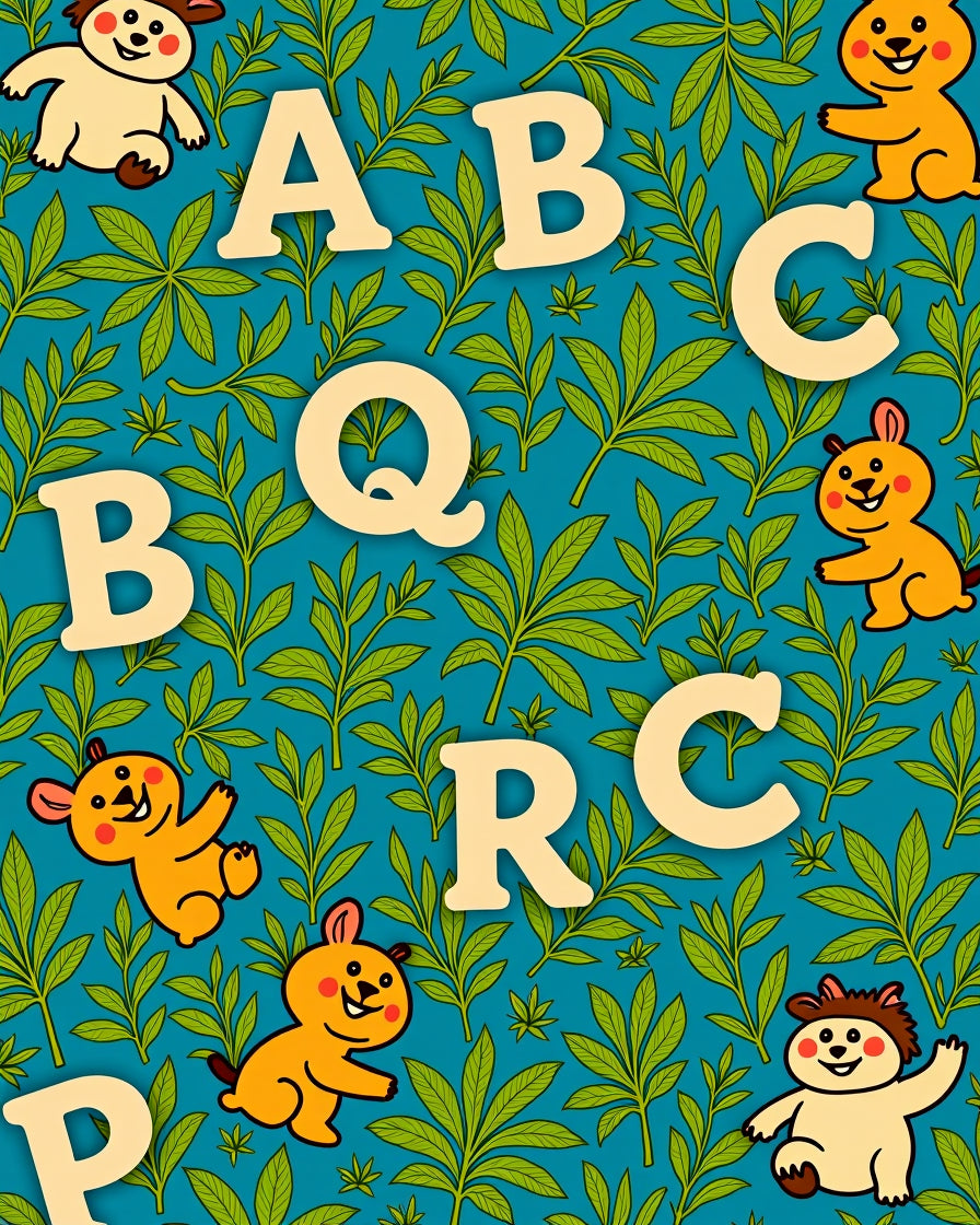 Whimsical Cartoon Bears Alphabet Garden Rug