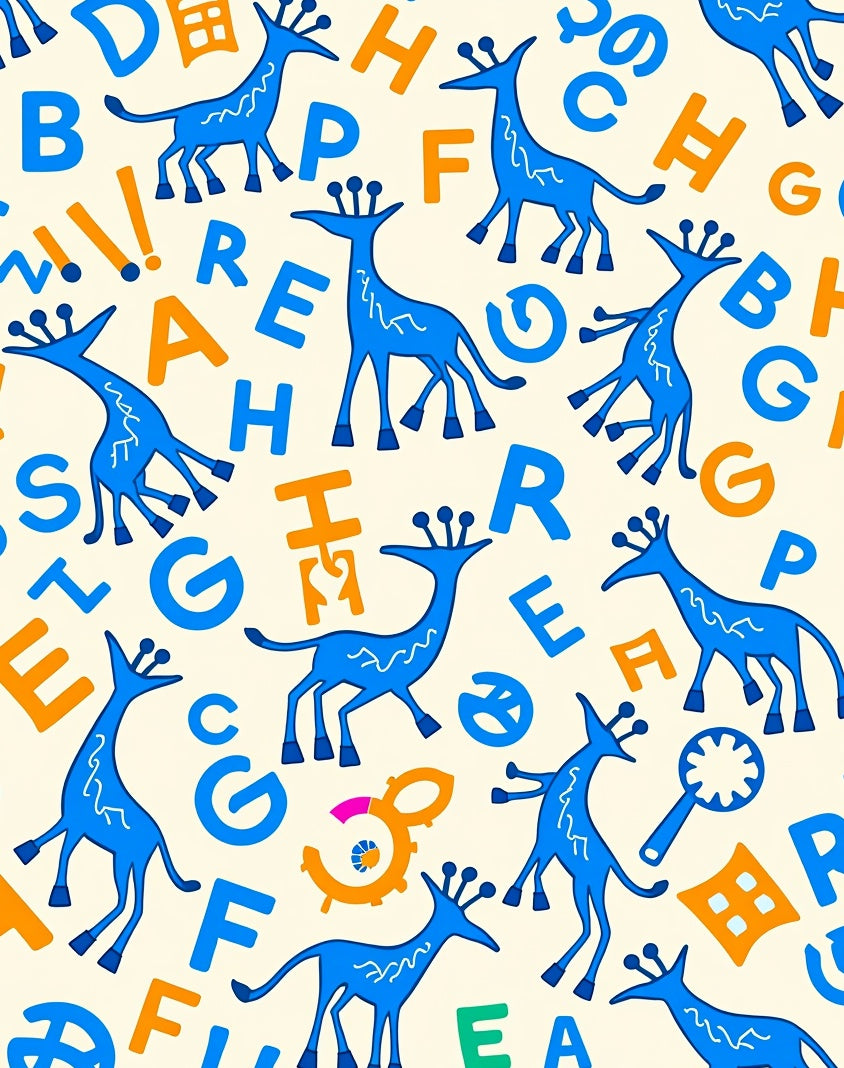 Blue Giraffe Alphabet Scattered Rug