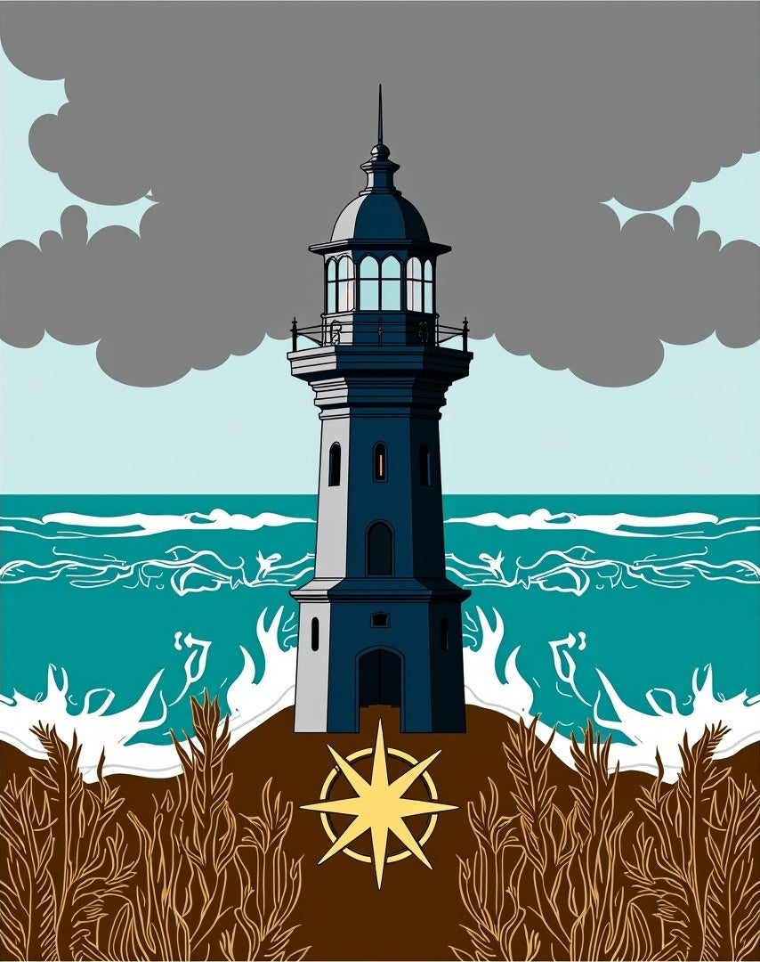 Coastal Lighthouse Nautical Compass Rug
