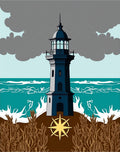 Coastal Lighthouse Nautical Compass Rug