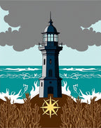 Coastal Lighthouse Nautical Compass Rug