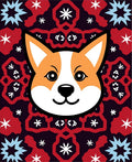 Orange Corgi Face Red Starburst Background Rug
