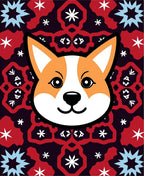 Orange Corgi Face Red Starburst Background Rug
