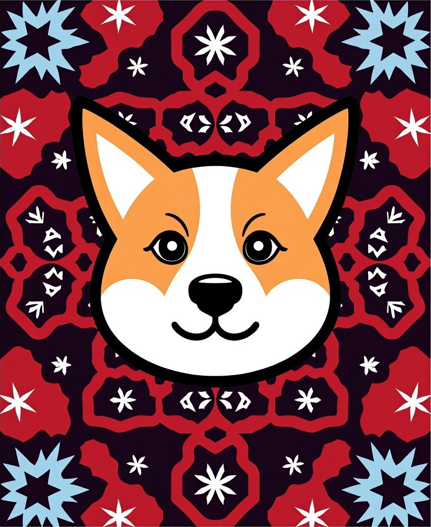 Orange Corgi Face Red Starburst Background Rug
