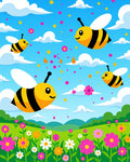 Playful Bumblebee Flower Meadow Rug