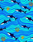 Orcas Swirling Ocean Waves Rug