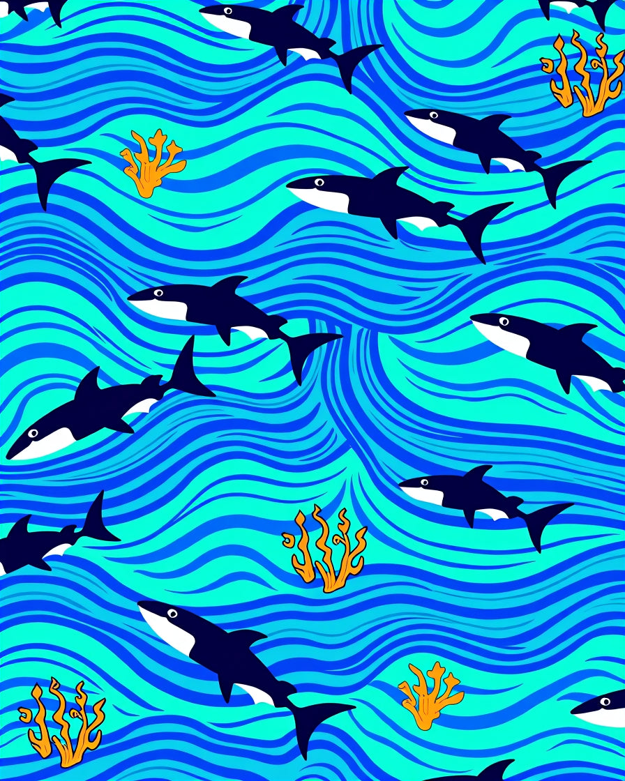 Orcas Swirling Ocean Waves Rug