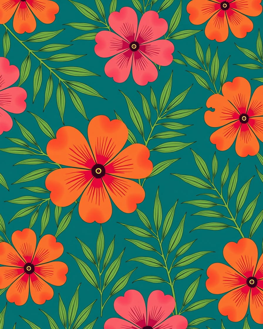 Tropical Orange Pink Floral Teal Rug