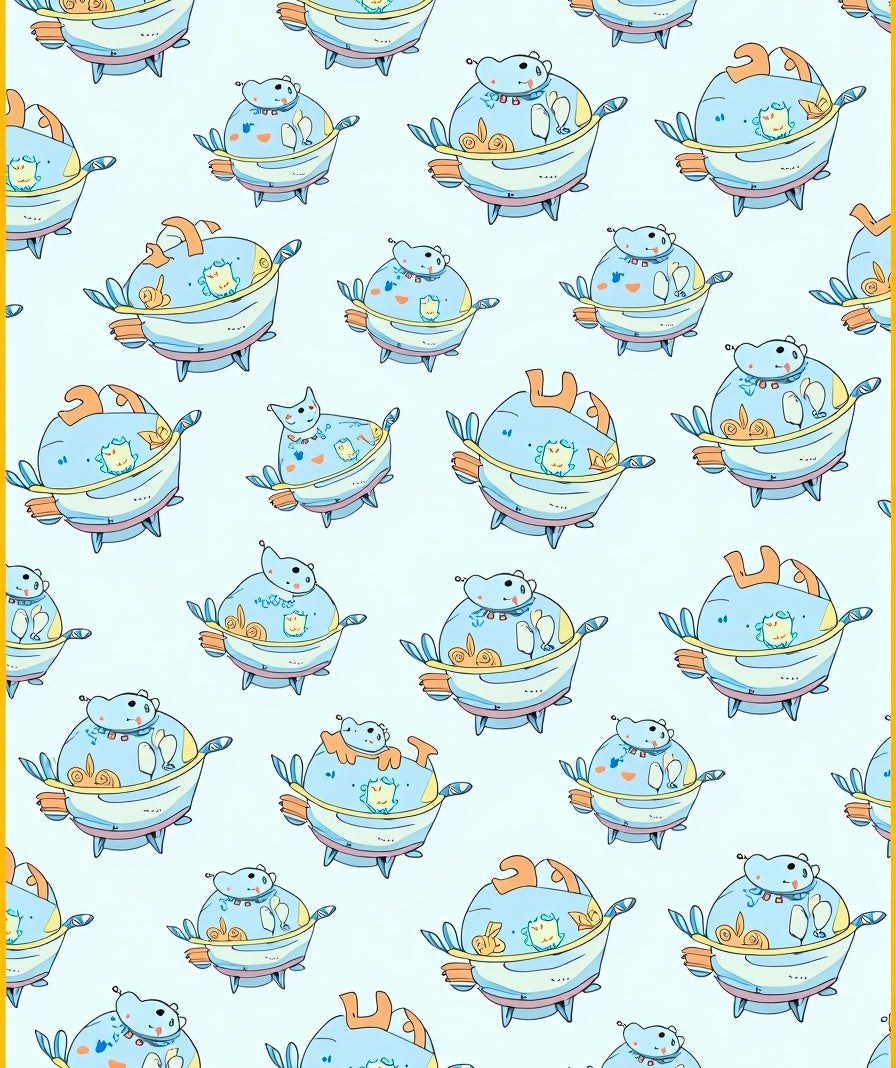 Chubby Blue Character Repeating Pattern Rug