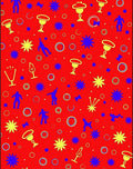 Red Yellow Blue Stylized Figures Cups Rug