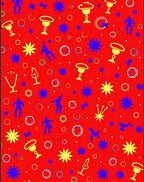 Red Yellow Blue Stylized Figures Cups Rug