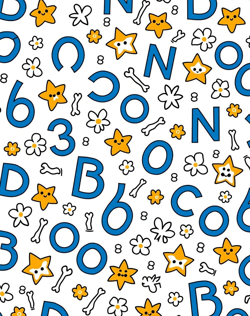 Cute Blue Alphabet Star Flowers Rug