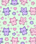 Playful Kawaii Kittens Pink Purple Hearts Rug