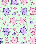 Playful Kawaii Kittens Pink Purple Hearts Rug