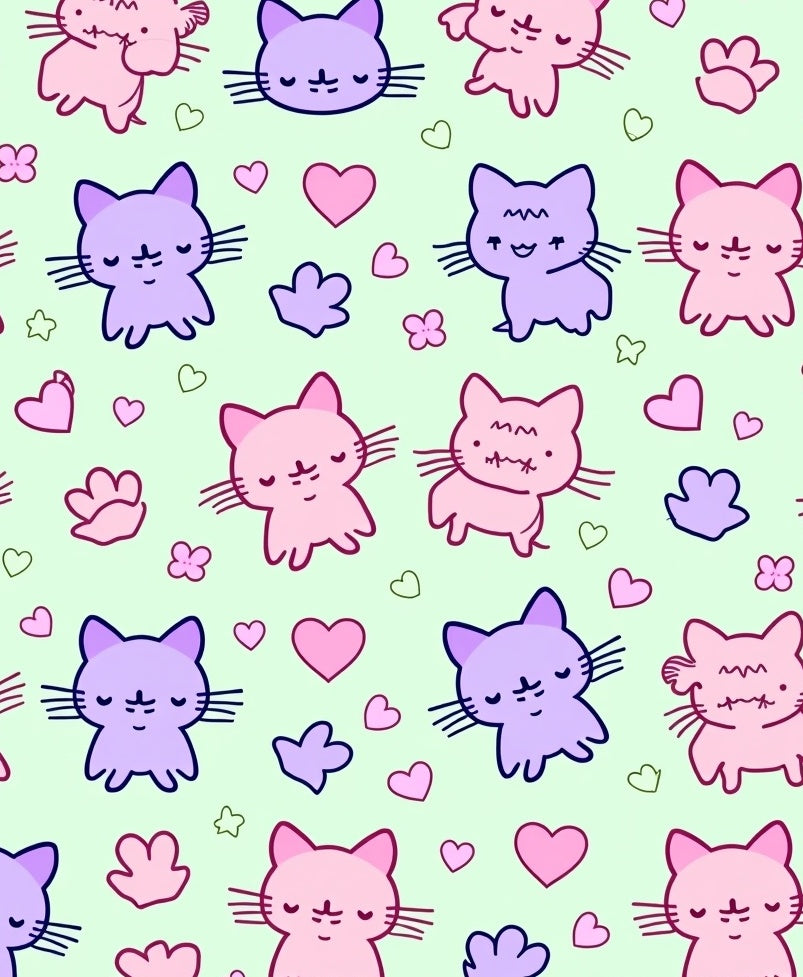 Playful Kawaii Kittens Pink Purple Hearts Rug