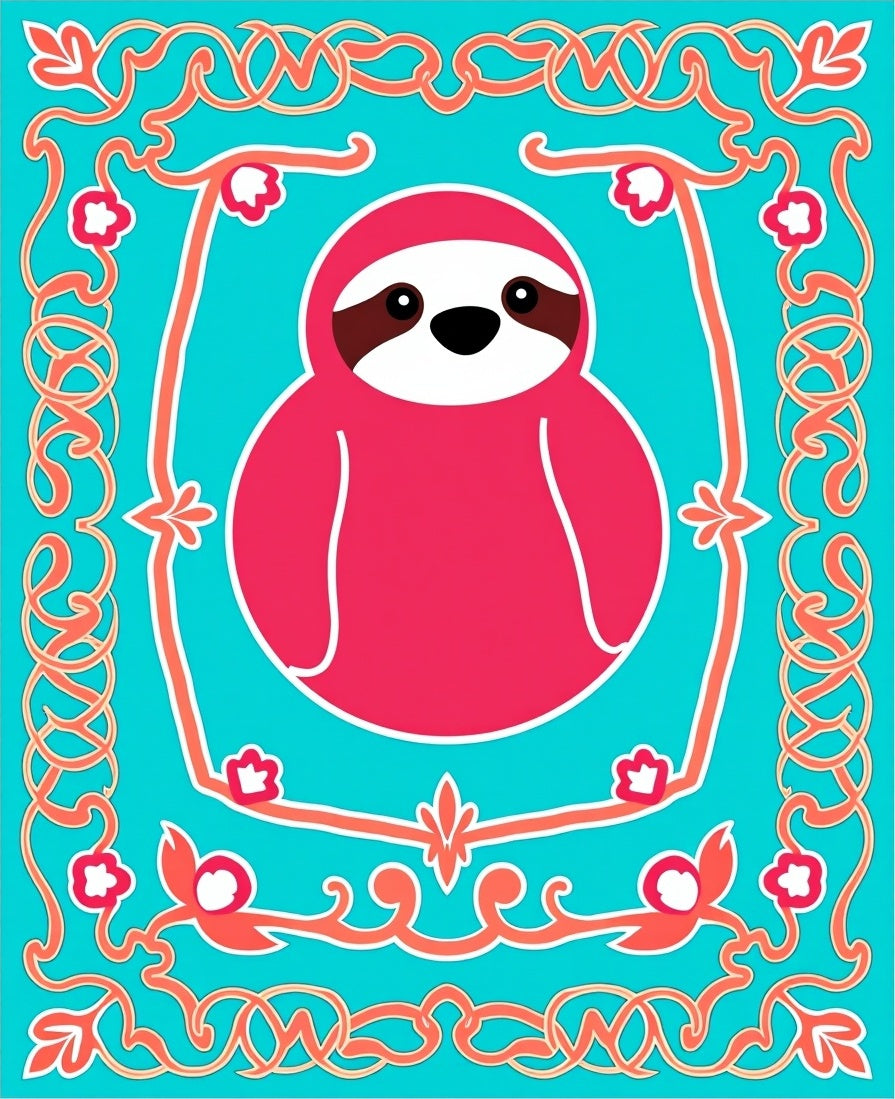 Coral Sloth Tropical Medallion Rug