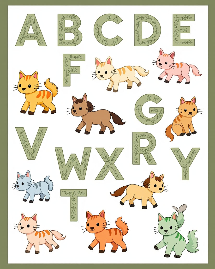 Whimsical Cats ABC Alphabet Art Rug