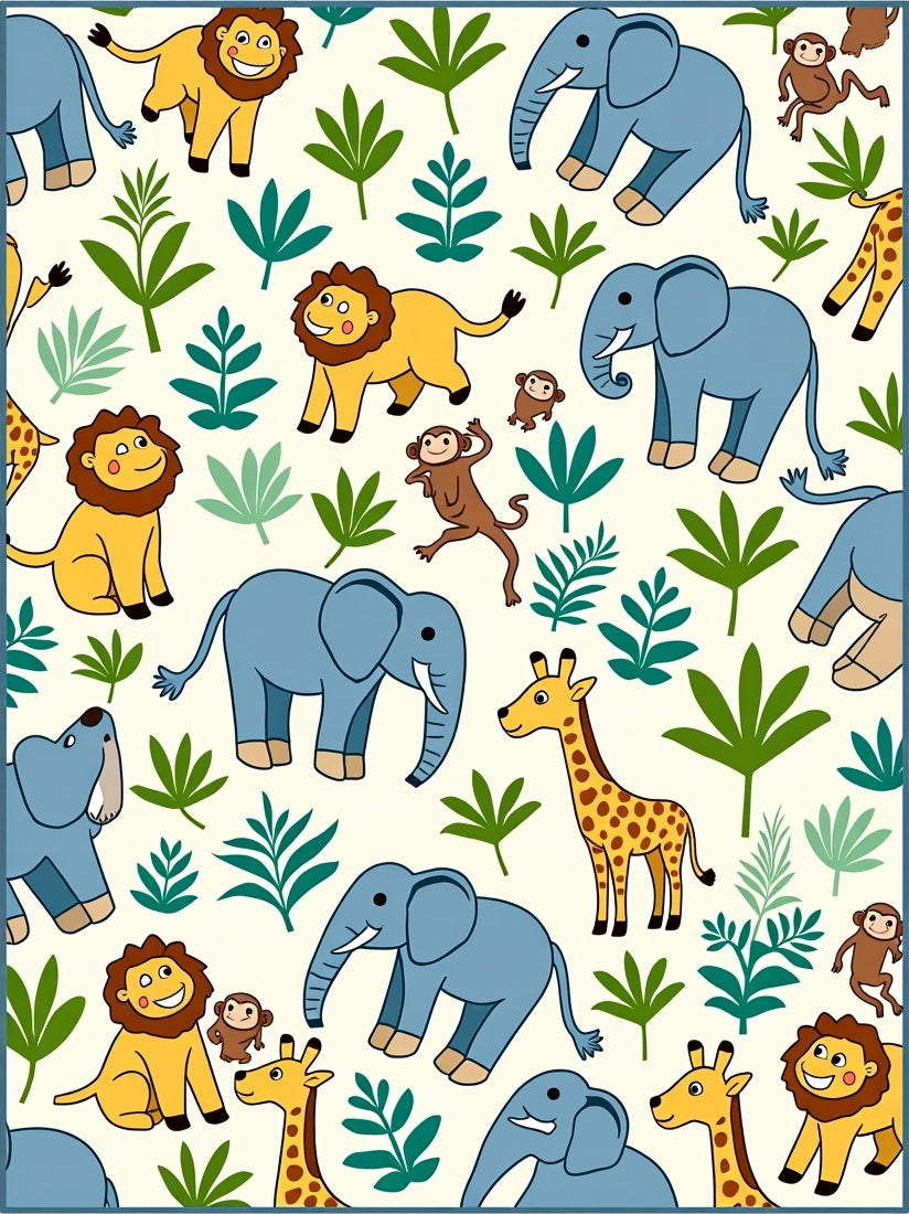 Jungle Friends Elephant Lion Giraffe Monkey Rug