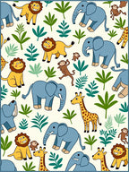 Jungle Friends Elephant Lion Giraffe Monkey Rug