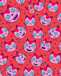Cute Pink Cat Heads Polka Dot Background Rug