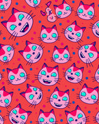 Cute Pink Cat Heads Polka Dot Background Rug