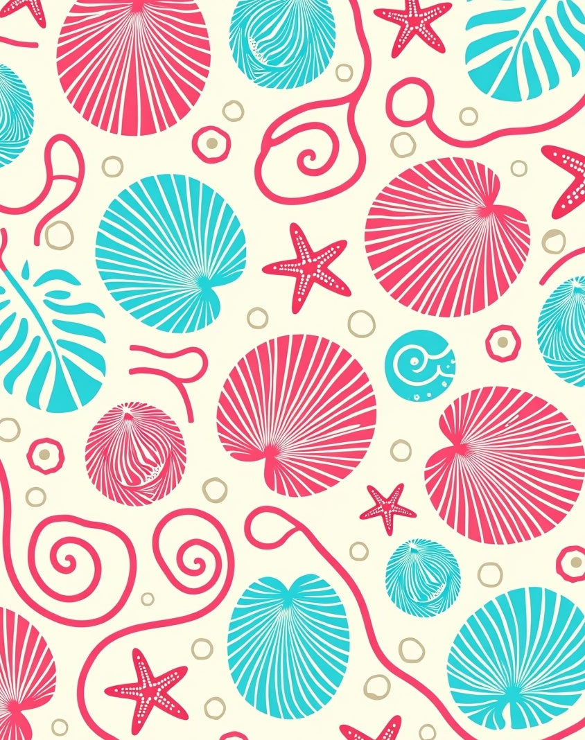 Coral Turquoise Seashell Starfish Swirls Rug