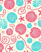 Coral Turquoise Seashell Starfish Swirls Rug