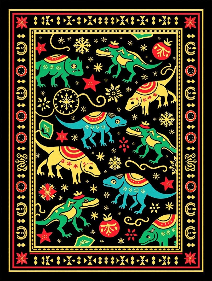 Charming Dinosaur Snowflake Christmas Rug