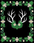 White Antlers Green Floral Border Rug