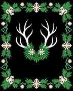 White Antlers Green Floral Border Rug