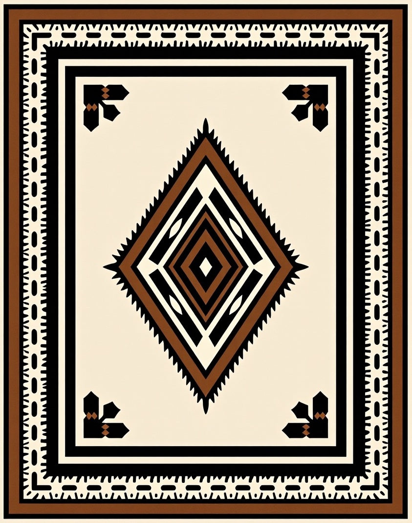 Geometric Diamond Brown Black Cream Rug