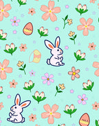 Whimsical Pink Easter Bunny Floral Rug