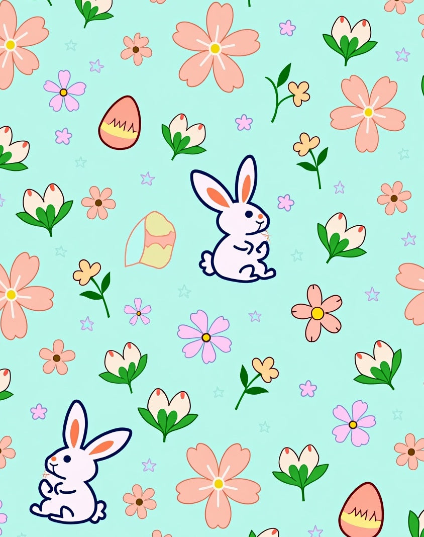 Whimsical Pink Easter Bunny Floral Rug