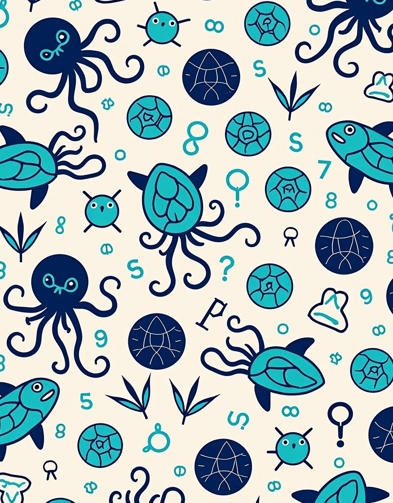 Oceanic Creatures Navy Teal Playful Cartoon Rug