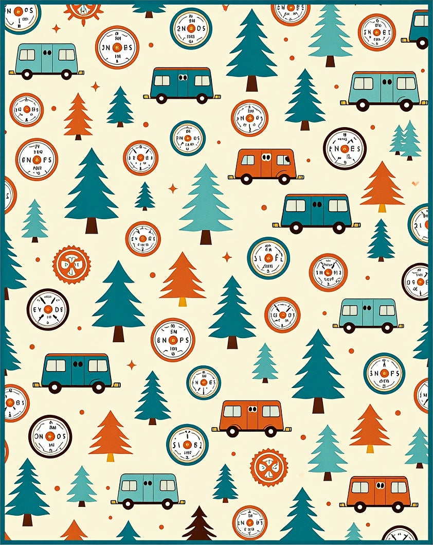 Whimsical Camper Trees Compass Cream Rug