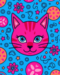 Vibrant Pink Cat Blue Sky Whimsical Collage Rug